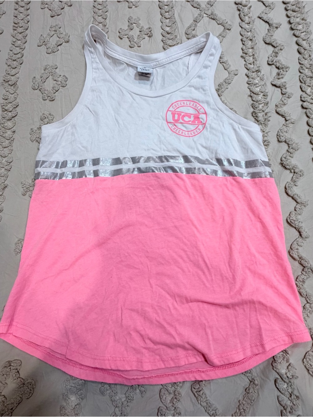 Pink and White Colorblock Tank Top with Silver Accents